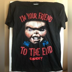 Chucky Friend to the END Child’s Play - Adult Men’s L / Large Black Shirt - NWOT